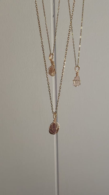 Rose Quarts- Wrapped Pendant Chain-