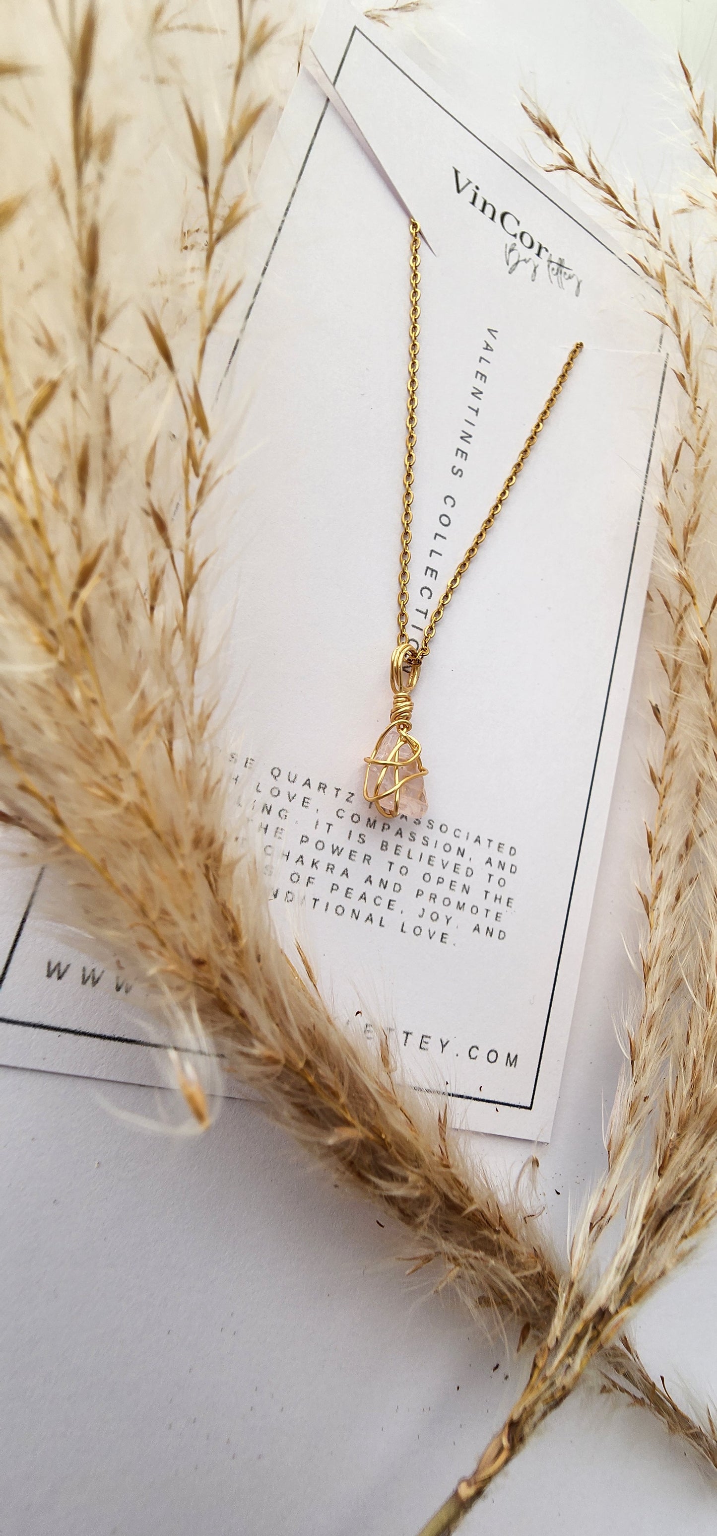 Rose Quarts- Wrapped Pendant Chain-