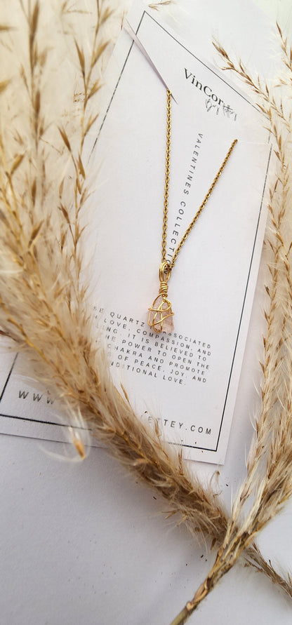 Rose Quarts- Wrapped Pendant Chain-