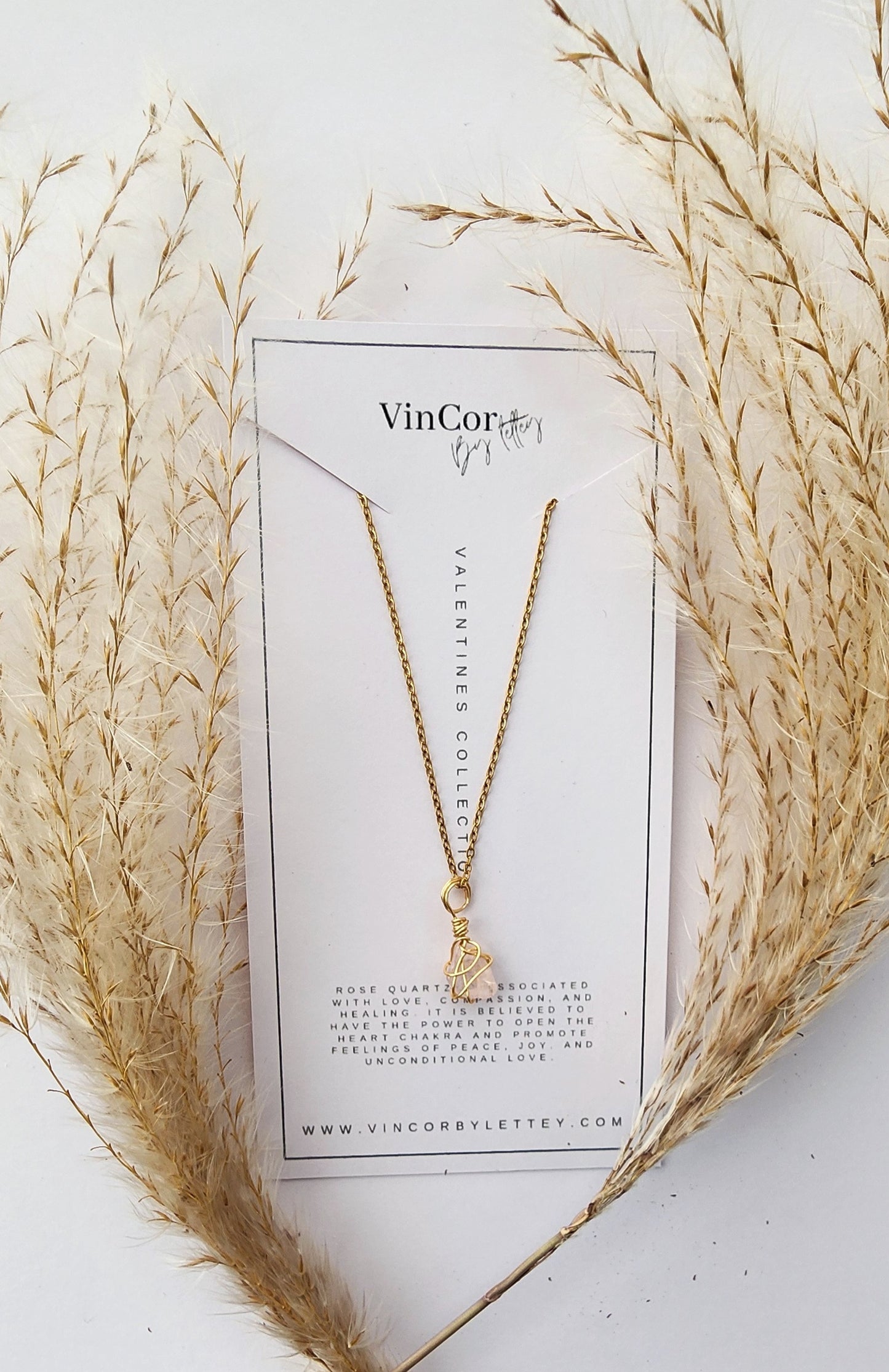 Rose Quarts- Wrapped Pendant Chain-