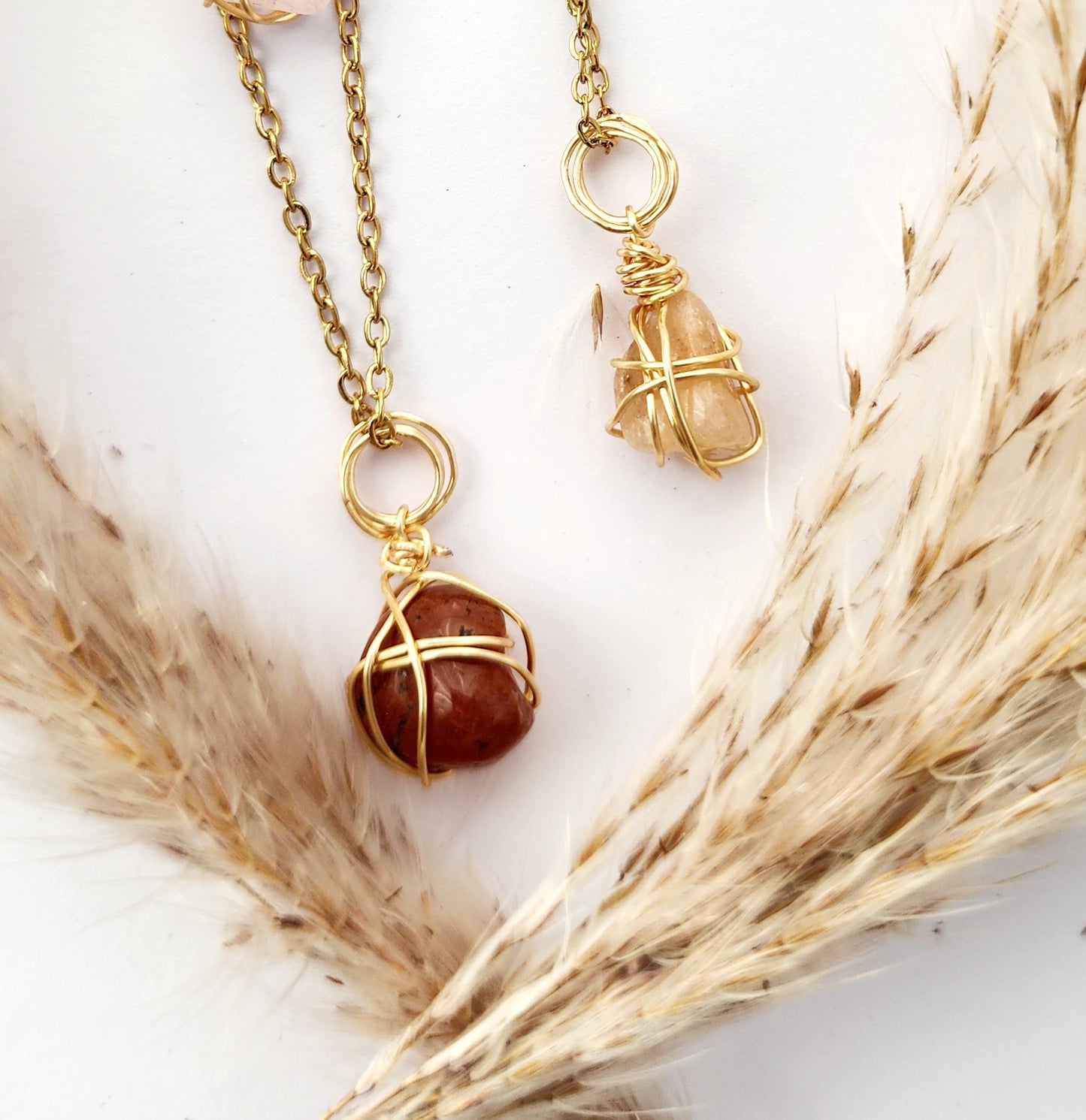 Carnelian- Wrapped Crystal Pendant drop/ Jan